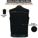 ADM Leather Denim Leather Combo SOA Motorcycle Vest, Men’s Biker Club Vest with Concealed Carry Pockets, YKK Zipper & Band Collar Rider Vest ADM LEATHER