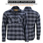 ADM Leather Flannel Shirt, Men’s Quilted Motorcycle Shirt, Black Charcoal Check Heavyweight Biker Shirt Jacket, Rugged Thick Outdoor Riding Shirt ADM LEATHER