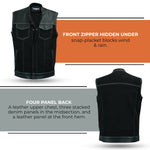 ADM Leather Denim Leather Combo SOA Motorcycle Vest, Men’s Biker Club Vest with Concealed Carry Pockets, YKK Zipper & Band Collar Rider Vest ADM LEATHER