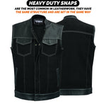 ADM Leather Denim Leather Combo SOA Motorcycle Vest, Men’s Biker Club Vest with Concealed Carry Pockets, YKK Zipper & Band Collar Rider Vest ADM LEATHER