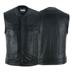 ADM Men’s SOA Real Cowhide Leather Motorcycle Biker Vest – Diamond Quilted Shoulders, Concealed Carry Gun Pockets, Club Style No Collar Vest ADM LEATHER