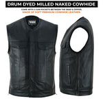 ADM Men’s SOA Real Cowhide Leather Motorcycle Biker Vest – Diamond Quilted Shoulders, Concealed Carry Gun Pockets, Club Style No Collar Vest ADM LEATHER
