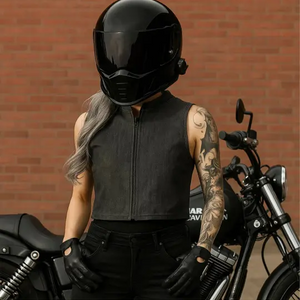 Women’s denim vest layered over hoodie – timeless fashion look”