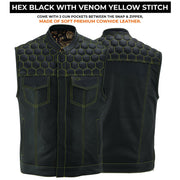 ADM Men’s SOA Real Cowhide Leather Motorcycle Vest – Concealed Carry Biker Vest with Band Collar, Side Zipper & Club Riding Style ADM LEATHER