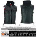 ADM Men’s SOA Cowhide Leather Motorcycle Vest with Hood – Concealed Carry Gun Pockets, Side Laces, Club Riding Biker Vest ADM LEATHER