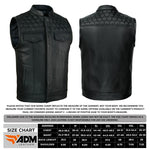 ADM SOA Men’s Genuine Cowhide Leather Motorcycle Vest, Biker Club Vest with Band Collar, Concealed Carry Pockets & Black Stitching Rider Vest ADM LEATHER