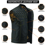 ADM Men’s SOA Real Cowhide Leather Motorcycle Vest – Concealed Carry Biker Vest with Band Collar, Side Zipper & Club Riding Style ADM LEATHER
