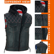 ADM Men’s SOA Cowhide Leather Motorcycle Vest with Hood – Concealed Carry Gun Pockets, Side Laces, Club Riding Biker Vest ADM LEATHER