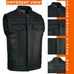 ADM SOA Men’s Genuine Cowhide Leather Motorcycle Vest, Biker Club Vest with Band Collar, Concealed Carry Pockets & Black Stitching Rider Vest ADM LEATHER