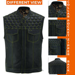 ADM Men’s SOA Real Cowhide Leather Motorcycle Vest – Concealed Carry Biker Vest with Band Collar, Side Zipper & Club Riding Style ADM LEATHER