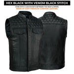 ADM SOA Men’s Genuine Cowhide Leather Motorcycle Vest, Biker Club Vest with Band Collar, Concealed Carry Pockets & Black Stitching Rider Vest ADM LEATHER