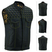 ADM Men’s SOA Real Cowhide Leather Motorcycle Vest – Concealed Carry Biker Vest with Band Collar, Side Zipper & Club Riding Style ADM LEATHER