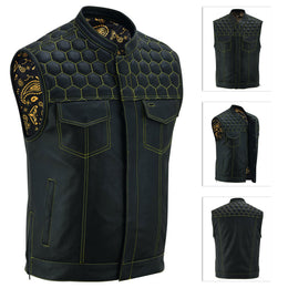 ADM Men’s SOA Real Cowhide Leather Motorcycle Vest – Concealed Carry Biker Vest with Band Collar, Side Zipper & Club Riding Style ADM LEATHER