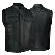 ADM SOA Men’s Genuine Cowhide Leather Motorcycle Vest, Biker Club Vest with Band Collar, Concealed Carry Pockets & Black Stitching Rider Vest ADM LEATHER