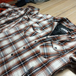 ADM Leather Flannel Shirt, Men’s Dark Brown White Check Motorcycle Shirt Jacket, Heavyweight Quilted Biker Flannel, Rugged Outdoor Durable Shirt ADM LEATHER