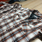 ADM Leather Flannel Shirt, Men’s Dark Brown White Check Motorcycle Shirt Jacket, Heavyweight Quilted Biker Flannel, Rugged Outdoor Durable Shirt ADM LEATHER