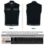 ADM Leather SOA Leather Denim Combo Vest, Men’s Motorcycle Biker Club Vest with Concealed Carry Pockets, YKK Zipper & Band Collar Rider Vest ADM LEATHER