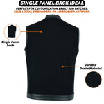 ADM Leather SOA Leather Denim Combo Vest, Men’s Motorcycle Biker Club Vest with Concealed Carry Pockets, YKK Zipper & Band Collar Rider Vest ADM LEATHER