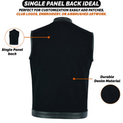 ADM Leather SOA Leather Denim Combo Vest, Men’s Motorcycle Biker Club Vest with Concealed Carry Pockets, YKK Zipper & Band Collar Rider Vest ADM LEATHER