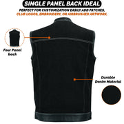 ADM Leather Denim Leather Combo SOA Motorcycle Vest, Men’s Biker Club Vest with Concealed Carry Pockets, YKK Zipper & Band Collar Rider Vest ADM LEATHER
