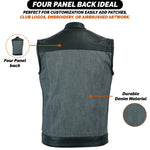 ADM Leather SOA Grey Denim Black Leather Vest, Men’s Motorcycle Club Vest, Concealed Carry Biker Vest with YKK Zipper & Band Collar ADM LEATHER