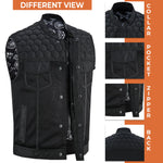 ADM Leather Men’s SOA Denim & Mesh Motorcycle Vest – Black Stitching, Concealed Carry Gun Pockets, YKK Zipper, Club-Style Band Collar ADM LEATHER