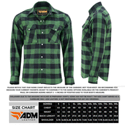 ADM Leather Flannel Shirt, Men’s Green Black Check Motorcycle Shirt Jacket, Heavyweight Rugged Outdoor Flannel, Thick Durable Biker Riding Shirt ADM LEATHER