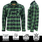 ADM Leather Flannel Shirt, Men’s Green Black Check Motorcycle Shirt Jacket, Heavyweight Rugged Outdoor Flannel, Thick Durable Biker Riding Shirt ADM LEATHER
