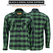 ADM Leather Flannel Shirt, Men’s Green Black Check Motorcycle Shirt Jacket, Heavyweight Rugged Outdoor Flannel, Thick Durable Biker Riding Shirt ADM LEATHER