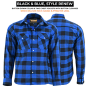 ADM Leather Men’s Flannel Blue Black check Motorbike Shirt – Heavyweight, Quilted, Checked Durable ,Thick Men’s Outdoor Rugged Flannel Shirt Jacket ADM LEATHER