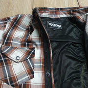 ADM Leather Flannel Shirt, Men’s Dark Brown White Check Motorcycle Shirt Jacket, Heavyweight Quilted Biker Flannel, Rugged Outdoor Durable Shirt ADM LEATHER