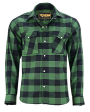 ADM Leather Flannel Shirt, Men’s Green Black Check Motorcycle Shirt Jacket, Heavyweight Rugged Outdoor Flannel, Thick Durable Biker Riding Shirt ADM LEATHER