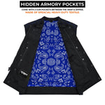 ADM Leather Men’s SOA Denim & Mesh Motorcycle Vest – Blue Stitching, Concealed Carry Pockets, YKK Zipper, Club-Style Band Collar ADM LEATHER