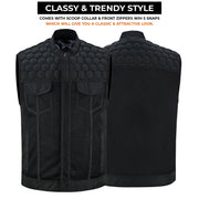 ADM Leather Men’s SOA Denim & Mesh Motorcycle Vest – Black Stitching, Concealed Carry Gun Pockets, YKK Zipper, Club-Style Band Collar ADM LEATHER