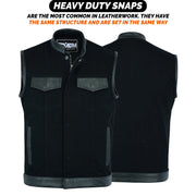 ADM Leather SOA Leather Denim Combo Vest, Men’s Motorcycle Biker Club Vest with Concealed Carry Pockets, YKK Zipper & Band Collar Rider Vest ADM LEATHER
