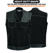 ADM Leather Denim Leather Combo SOA Motorcycle Vest, Men’s Biker Club Vest with Concealed Carry Pockets, YKK Zipper & Band Collar Rider Vest ADM LEATHER