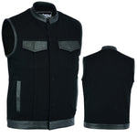 ADM Leather SOA Leather Denim Combo Vest, Men’s Motorcycle Biker Club Vest with Concealed Carry Pockets, YKK Zipper & Band Collar Rider Vest ADM LEATHER