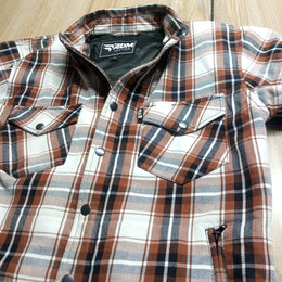 ADM Leather Flannel Shirt, Men’s Dark Brown White Check Motorcycle Shirt Jacket, Heavyweight Quilted Biker Flannel, Rugged Outdoor Durable Shirt ADM LEATHER