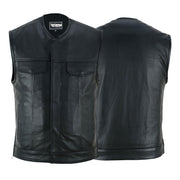 ADM Men’s SOA Real Cowhide Leather Motorcycle Biker Vest – Diamond Quilted Shoulders, Concealed Carry Gun Pockets, Club Style No Collar Vest ADM LEATHER